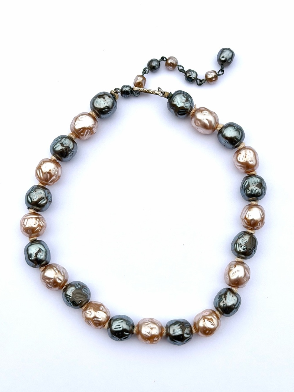 Vintage Coro Faux Pearl Beaded Choker Necklace Knotted Textured Baroque Style